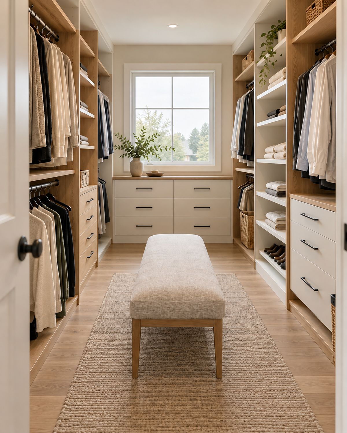 Walk-in closet with full-height hanging and shelving